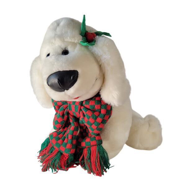 Cuddly Messengers Christmas Dog Plush Stuffed Animal 14" White Puppy Holiday - Picture 2 of 16